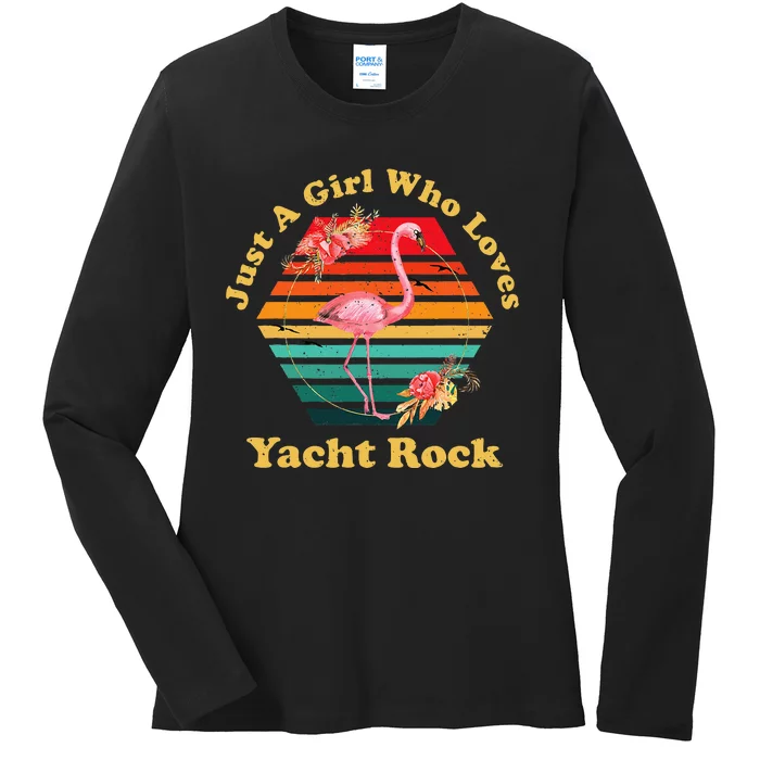 Retro Flamingo Just A Girl Who Loves Yacht Rock Vintage Ladies Long Sleeve Shirt