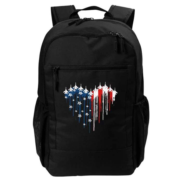 Retro Fighter Jet Airplane American Flag Heart 4th Of July Daily Commute Backpack