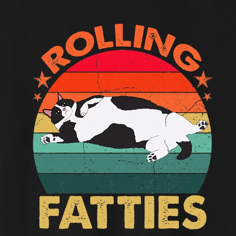 Retro Fat Kitten Funny Cat Rolling Fatties Women's Crop Top Tee