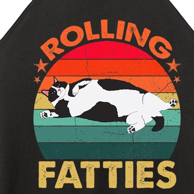 Retro Fat Kitten Funny Cat Rolling Fatties Women’s Perfect Tri Rocker Tank