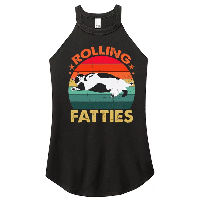 Retro Fat Kitten Funny Cat Rolling Fatties Women’s Perfect Tri Rocker Tank