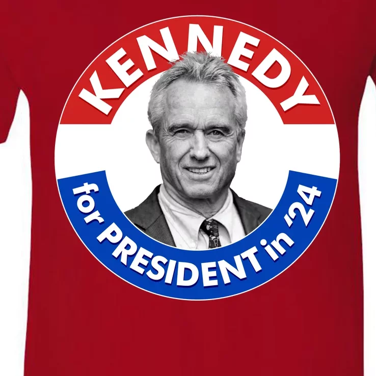 Robert F Kennedy Jr For President In 2024 Emblem Button V-Neck T-Shirt