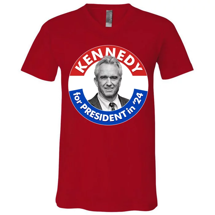 Robert F Kennedy Jr For President In 2024 Emblem Button V-Neck T-Shirt