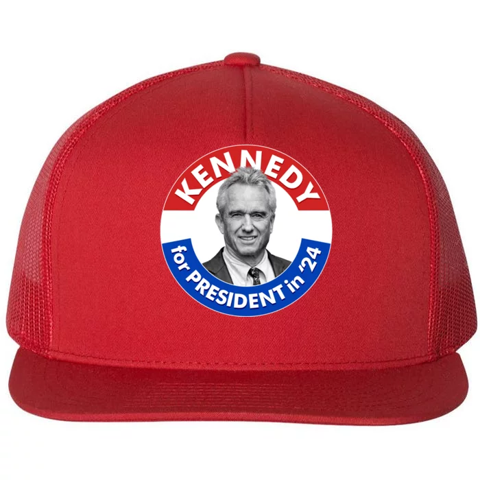 Robert F Kennedy Jr For President In 2024 Emblem Button Flat Bill Trucker Hat