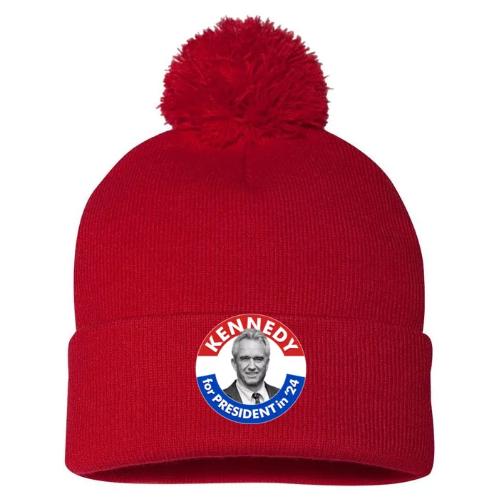 Robert F Kennedy Jr For President In 2024 Emblem Button Pom Pom 12in Knit Beanie