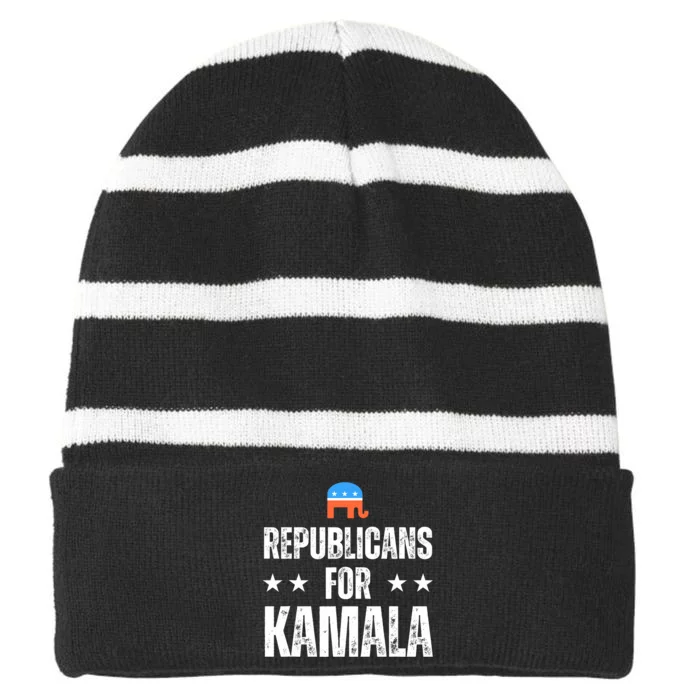 Republicans For Kamala Harris Striped Beanie with Solid Band