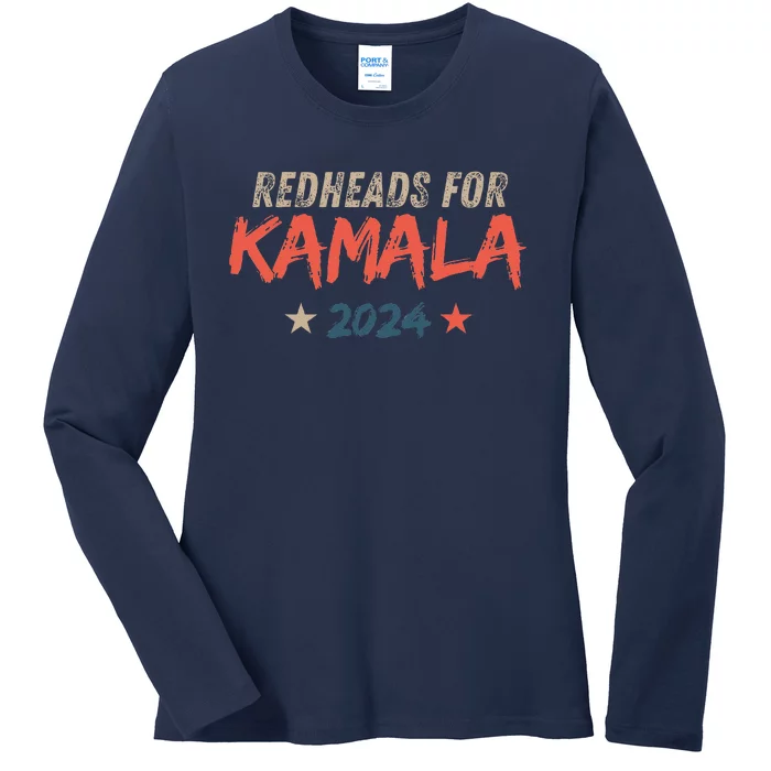 Redheads For Kamala 2024 Harris Walz Vintage Ladies Long Sleeve Shirt