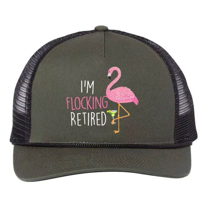 Retired Flamingo Lover Funny Retirement Party Drinking Wine Retro Rope Trucker Hat Cap