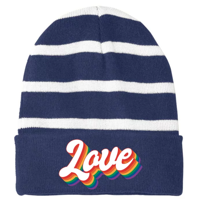 Rainbow Flag Love Pride Month Heart Valentines Day Striped Beanie with Solid Band