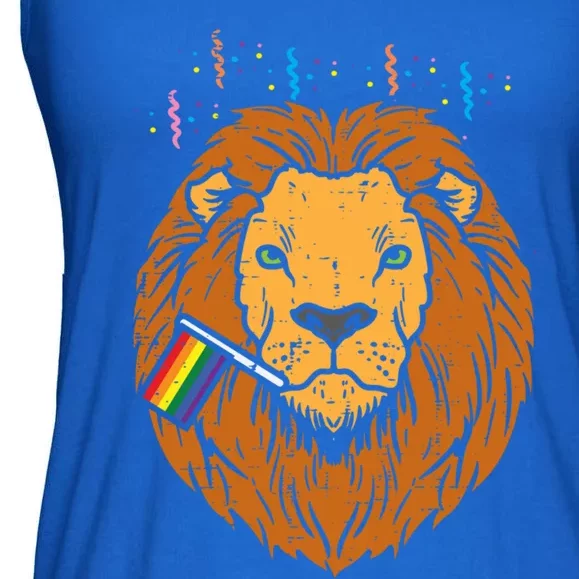 Rainbow Flag Lion Lgbt Pride Month Gay Ally Animal Gift Ladies Essential Flowy Tank