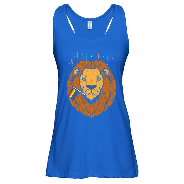 Rainbow Flag Lion Lgbt Pride Month Gay Ally Animal Gift Ladies Essential Flowy Tank