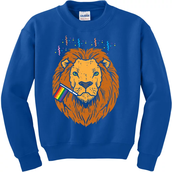 Rainbow Flag Lion Lgbt Pride Month Gay Ally Animal Gift Kids Sweatshirt