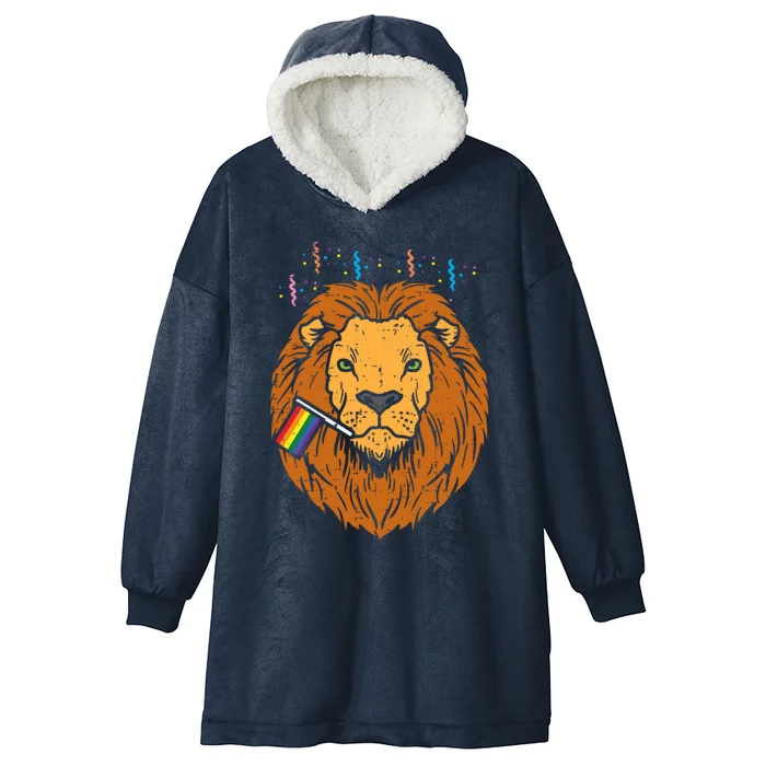 Rainbow Flag Lion Lgbt Pride Month Gay Ally Animal Gift Hooded Wearable Blanket