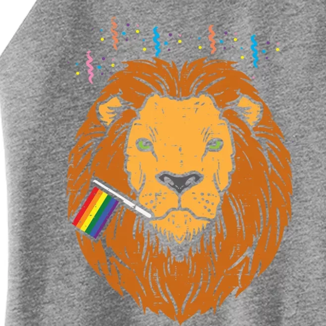 Rainbow Flag Lion Lgbt Pride Month Gay Ally Animal Gift Women’s Perfect Tri Rocker Tank