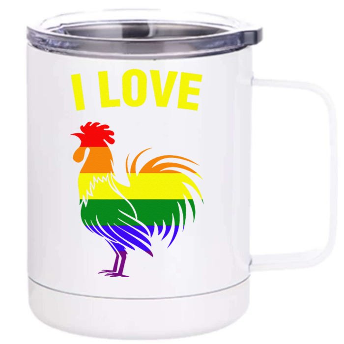 Rainbow Flag Lgbt Gay Pride Parade I Love Cock Front & Back 12oz Stainless Steel Tumbler Cup