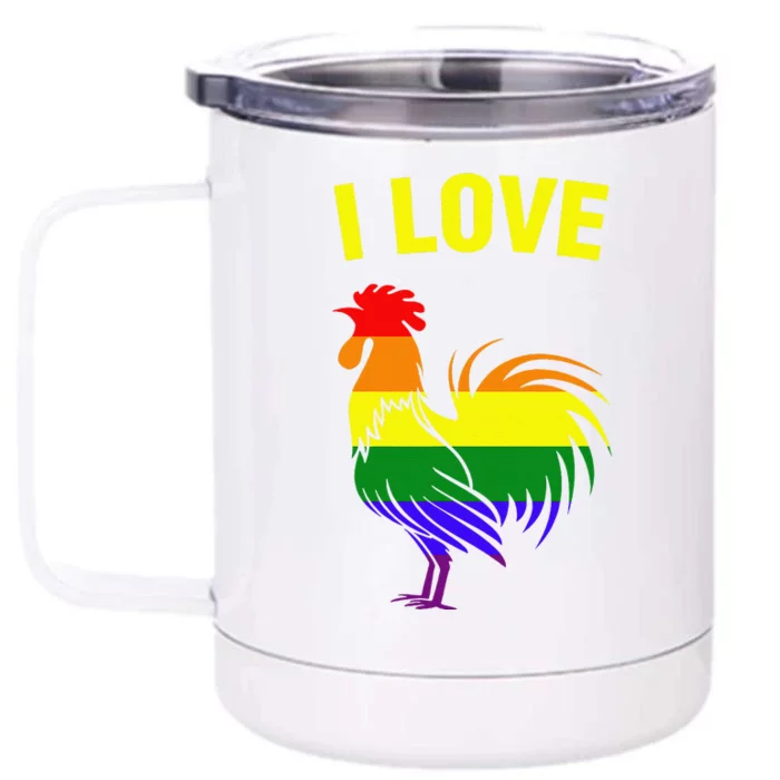 Rainbow Flag Lgbt Gay Pride Parade I Love Cock Front & Back 12oz Stainless Steel Tumbler Cup