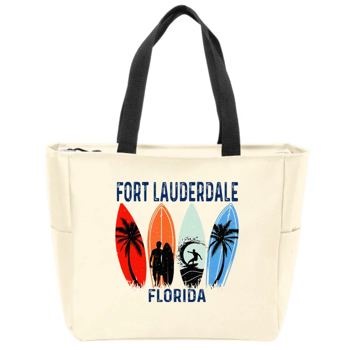 Retro Fort Lauderdale Beach Florida Surfboarder Beach Zip Tote Bag