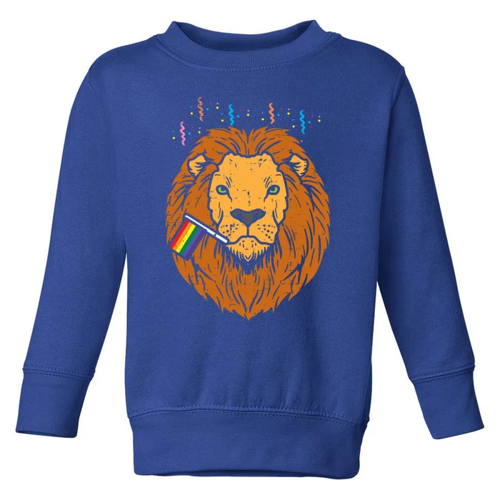 Rainbow Flag Lion Lgbt Pride Month Gay Ally Animal Gift Toddler Sweatshirt