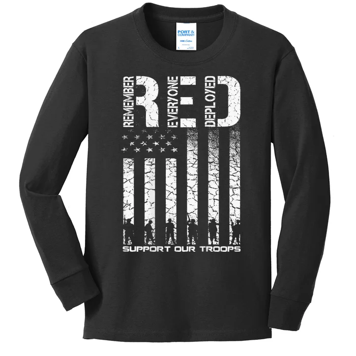 Red Friday Military Veteran Remember Everyone Deployed Kids Long Sleeve Shirt