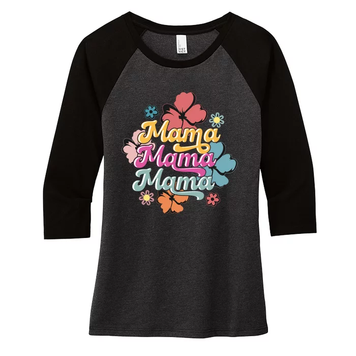 Retro Floral Mama Cute Mother's Day Mama T Design Women's Tri-Blend 3/4-Sleeve Raglan Shirt