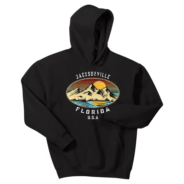 Retro Florida Mountain Sunset River Souvenir Jacksonville Kids Hoodie