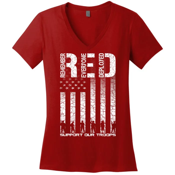 Red Friday Military Shirt Veteran Remember Everyone Deployed Women's V-Neck T-Shirt