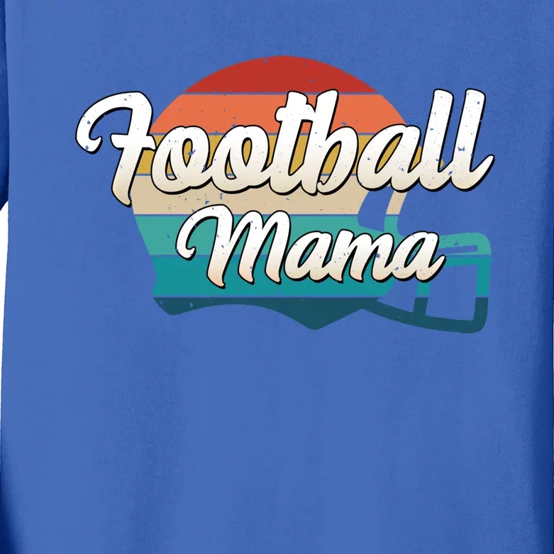 Retro Football Mama Helmet Coach Player Mom Team Cool Gift Kids Long Sleeve Shirt