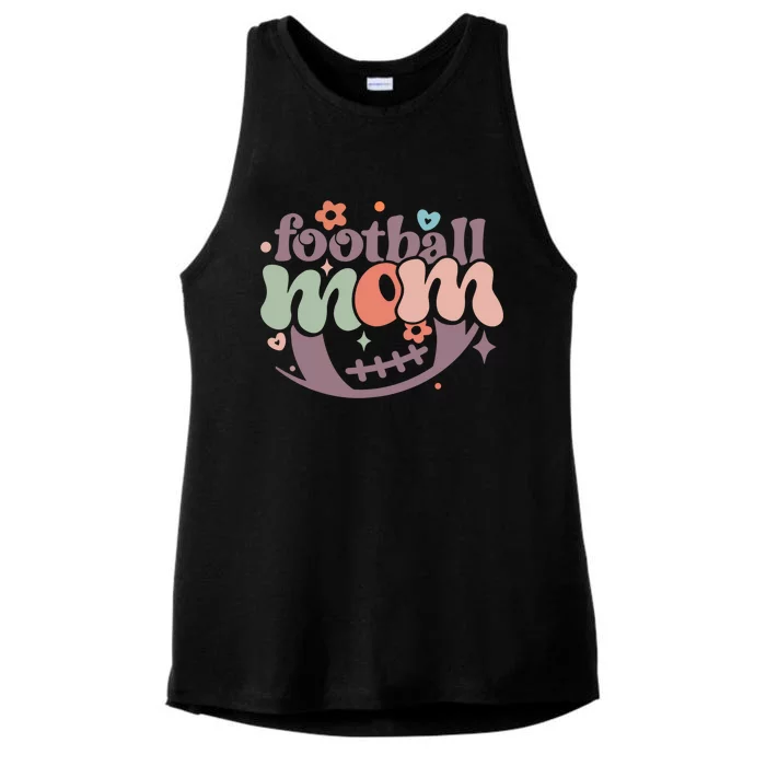 Retro Football Mom Game Groovy American Football Mama Gift Ladies Tri-Blend Wicking Tank