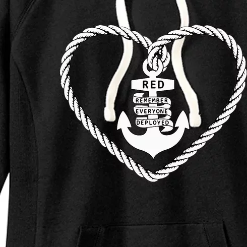 RED Friday Military Remember Everyone Deployed Heart Anchor Women's Fleece Hoodie