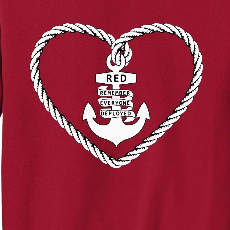 RED Friday Military Remember Everyone Deployed Heart Anchor Tall Sweatshirt