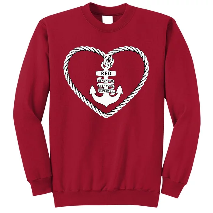 RED Friday Military Remember Everyone Deployed Heart Anchor Tall Sweatshirt