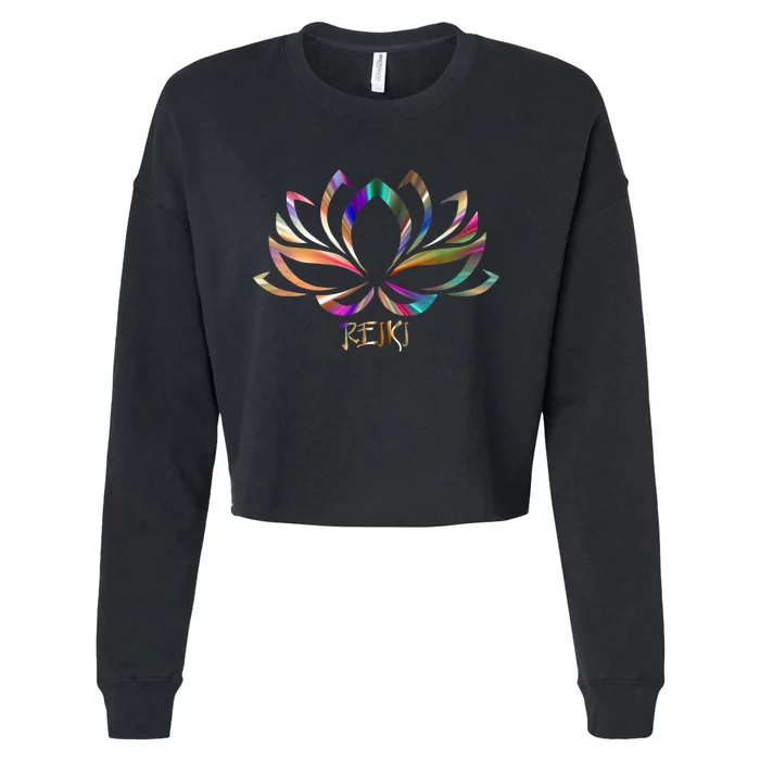 Reiki Filigree Meditation Lotus Flower Cropped Pullover Crew