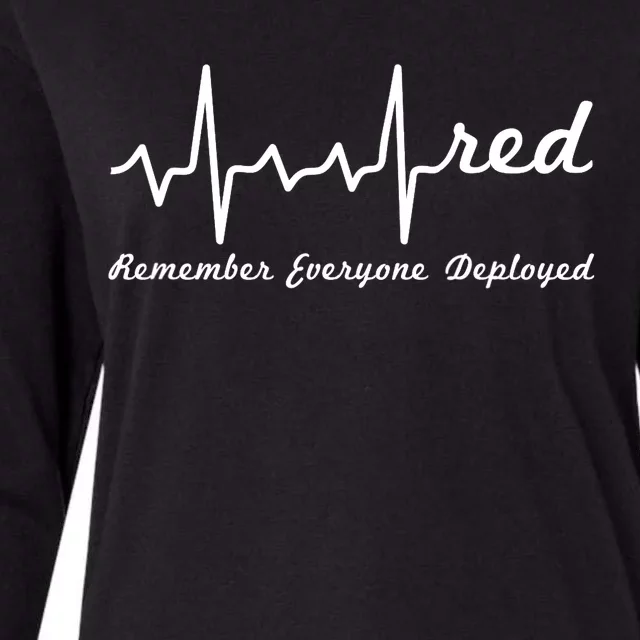 RED Friday Military Remember Everyone Deployed Heartbeat Womens Cotton Relaxed Long Sleeve T-Shirt