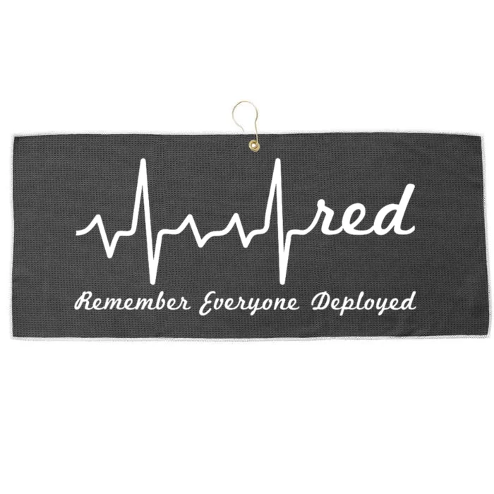 RED Friday Military Remember Everyone Deployed Heartbeat Large Microfiber Waffle Golf Towel