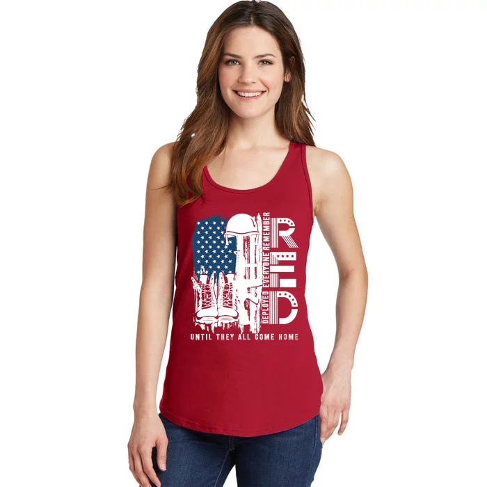 Red Friday Military We Wear Red Support Our Troops US Flag Ladies Essential Tank