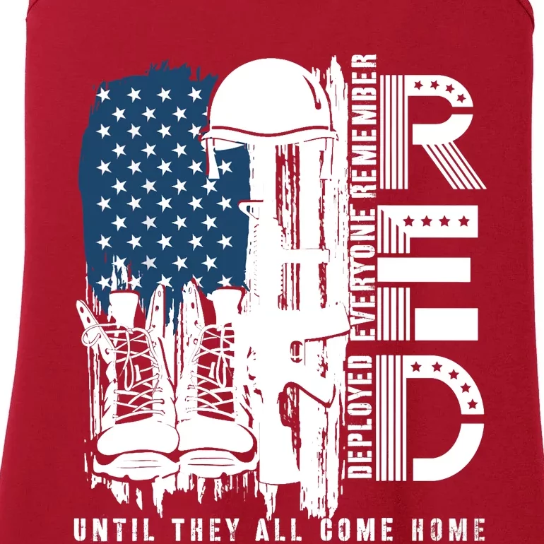 Red Friday Military We Wear Red Support Our Troops US Flag Ladies Essential Tank