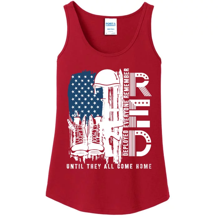 Red Friday Military We Wear Red Support Our Troops US Flag Ladies Essential Tank