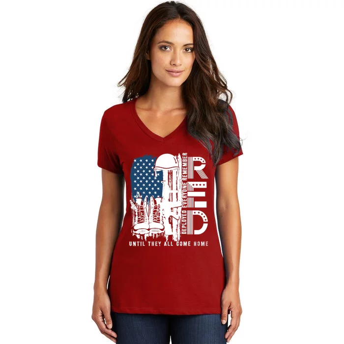 Red Friday Military We Wear Red Support Our Troops US Flag Women's V-Neck T-Shirt