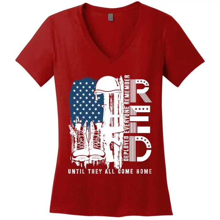 Red Friday Military We Wear Red Support Our Troops US Flag Women's V-Neck T-Shirt