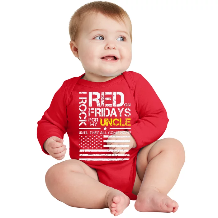 Red Friday Military Nephew Gift Wear Red For My Uncle Baby Long Sleeve Bodysuit