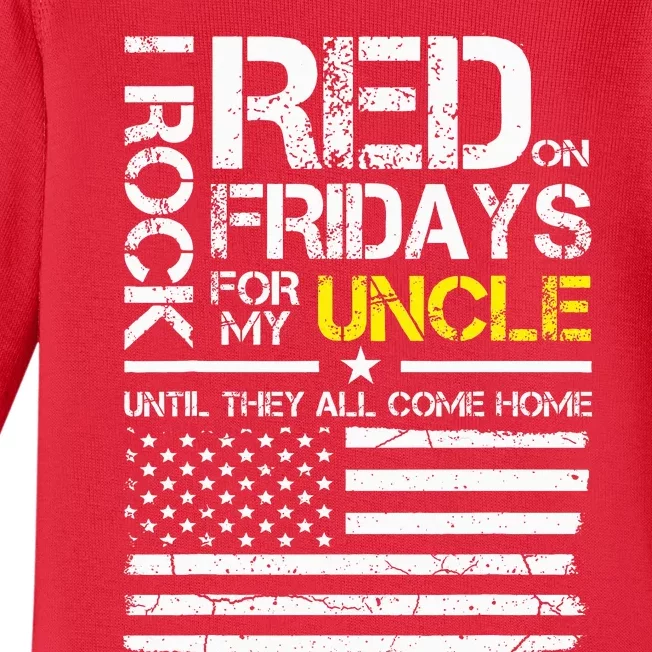 Red Friday Military Nephew Gift Wear Red For My Uncle Baby Long Sleeve Bodysuit