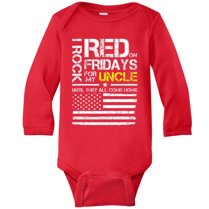 Red Friday Military Nephew Gift Wear Red For My Uncle Baby Long Sleeve Bodysuit