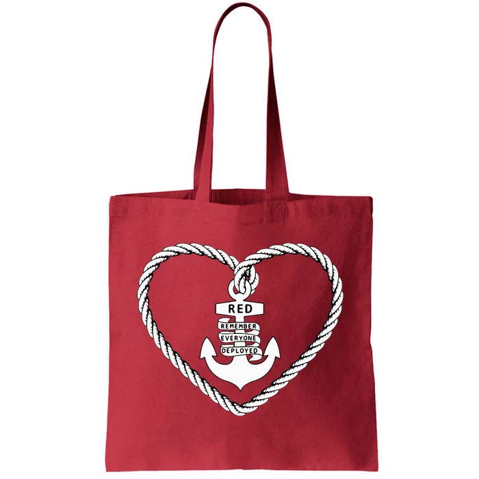 RED Friday Military Remember Everyone Deployed Heart Anchor Tote Bag