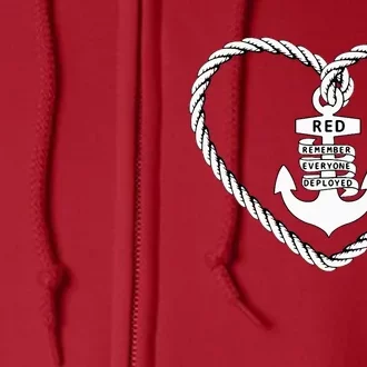 RED Friday Military Remember Everyone Deployed Heart Anchor Full Zip Hoodie