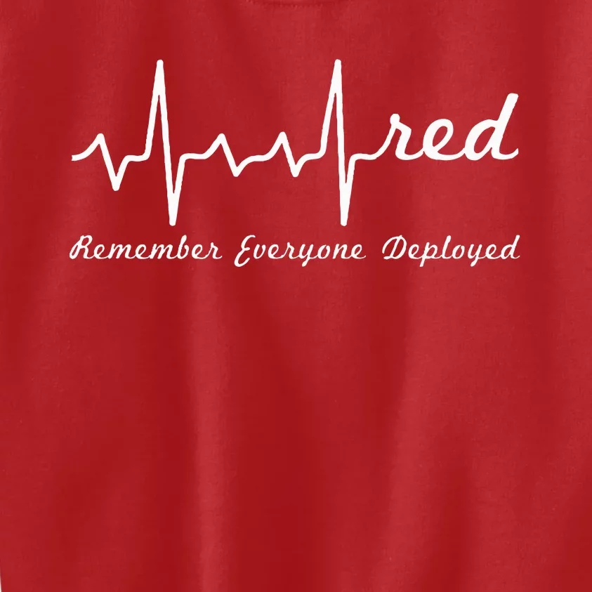 RED Friday Military Remember Everyone Deployed Heartbeat Kids Sweatshirt