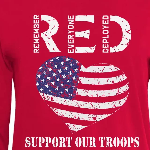 RED Friday Military Support Our Troops Heart Retro US Flag Womens Cotton Relaxed Long Sleeve T-Shirt