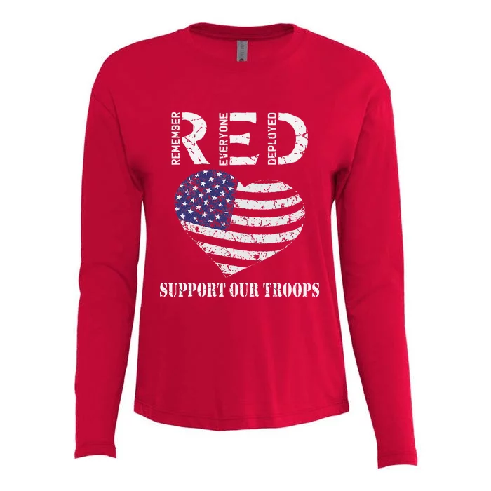 RED Friday Military Support Our Troops Heart Retro US Flag Womens Cotton Relaxed Long Sleeve T-Shirt