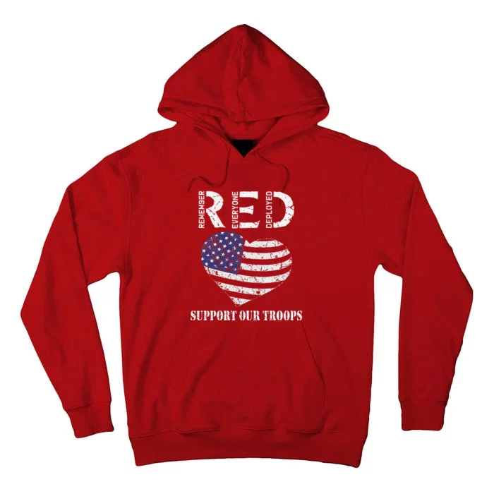 RED Friday Military Support Our Troops Heart Retro US Flag Tall Hoodie