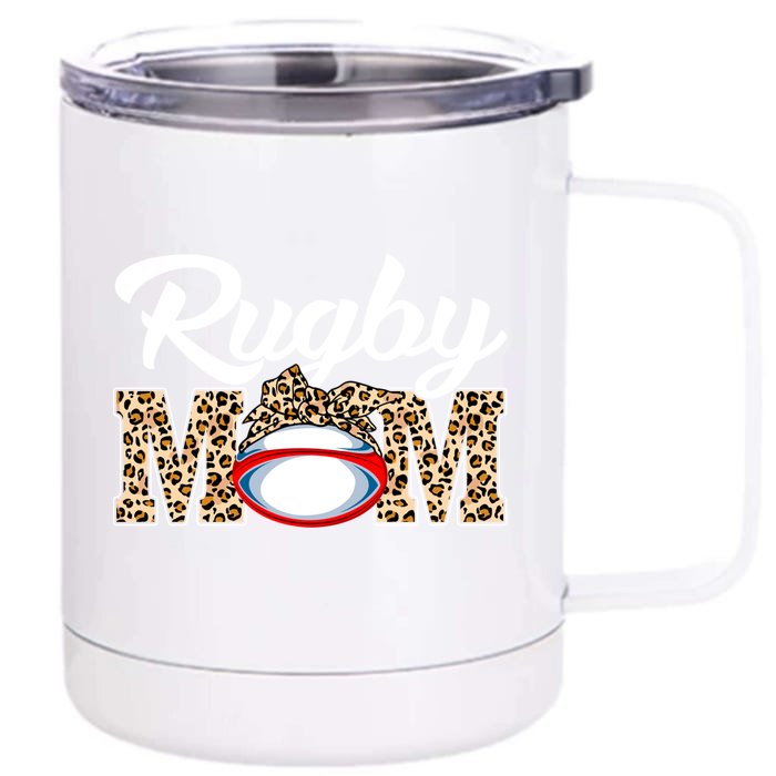 Rugby Funny Mom Game Leopard Mothers Day Cool Gift Front & Back 12oz Stainless Steel Tumbler Cup