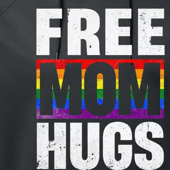 Retro Free Mom Hugs Rainbow LGBT Pride Gay Performance Fleece Hoodie